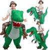 Yetişkin Çocuklar Şişme Kostüm Cadılar Bayramı Yeşil Dinozor T Rex Cosplay Hayvan Fantezi Elbise Çocuk Dino Kostümleri Sürme Q0910 Blow Up