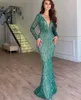 2021 Kequinowe sukienki wieczorne z ramiona długie rękawy Side Split PROM Celebryty Suknie Pióro Sexy Plus Size Formal Party Dress256i