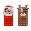 Santa Claus Elk Push Bubble Silicone Phone Cases Reliver Stress Toys Fidget Protective Cover for iPhone 13 12 11 Pro Max XS 8 7 Plus iPhone13 Christmas Decorate