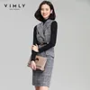 Vimly Autumn Winter Women Plaid Stripe Woolen Dress Elegant OL Style Sleeveless Double Breasted Lapel Female Dress 99305 210302