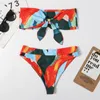 Mossha Brazilian high waist bikini 2021 Bandeau knot swimsuit Colorblock print swimwear women Sexy push bathing suit BeachwearX0523