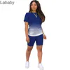 Gradient Kvinnor Tracksuit Designer 2 Styck Byxor Set Casual Sports Kortärmad T-shirt Biker Shorts Suits Plus Size Lady Kläder 2021