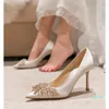 Bonne qualité chaussures habillées pour femmes bout pointu strass pompes de désherbage élégantes printemps blanc birde talons hauts tenue de fête 34-40