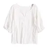 Sommar Korea Mode Kvinnor V-Neck Loose Broderi Lace Blouse Femme Toppar All-matchade Casual Sweet Shirts Plus Storlek S733 210225