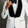 Herenpakken Blazers Wit Jacquard Slim Fit Mannen voor Bruiloft 2 Stuk Bruidegom Tuxedo met Black Sjaal Revers Man Fashion Set Jacket Broek