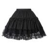 Women's Lolita Skirts Crinoline Petticoat Evening Party Underskirt Vintage Elastic Waist 2-Loop Ruffles Swing Black Gothic Skirt 210619