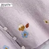 Zevity Women Fashion V Szyjka Kwiat Karbunia Karbunia Knitowanie Sweter Ladies Długie rękaw Swatery Eleganckie topy S402 210917