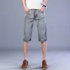 クラシックスタイルの夏の男性グレーショートジーンズアドバンストストレッチシンデニムショーツ高品質ブランドメンズ服210806
