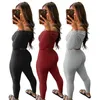 Haoyuan Sexy Två Piece Set Jumpsuit för Kvinnor Off Shoulder Treater Crop Top Bodycon Pants Tracksuits Fall Clothing Matching Sets 201007