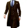 Costumes pour hommes Blazers bleu royal longue queue manteau 3 pièces Gentleman homme mode masculine marié smoking pour mariage bal veste gilet avec pantalon