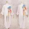 Boho Papağan Baskılı Bikini Kapak-UPS Beyaz Şifon Tunik Artı Boyutu Uzun Kimono Kadınlar Plaj Kıyafeti Yüzme Suit Kapak A875 210722