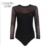 Comeonlover lace up bodysuit floral zie door sexy vrouwen rompertjes plus size body top lange mouwen slanke mesh bodysuit er80372 210720