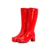 Low Heel Candy Color Woman Boots Zipper-Sid Round Toe Crude Heels Travel Shoes Autumn Sexy Botas