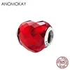 Anomokay 100% Sterling 925 Gümüş Murano Kalp Charm Fit Bilezik Bileklik Romantik Aşk Şekli S925 Boncuk Kadınlar Için DIY Takı Q0531