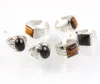 Wholesale Lots 25Pcs Rings Band Charms Mens Mix Style Tiger eye Black Stone Silver Plated Finger Women