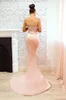 Şeftali Pembe Dantel Mermaid Gelinlik Modelleri Sevgiliye Kat Uzunluk Aplike Örgün Elbiseler Akşam Parti Abiye Vestidos De Fiesta Özel