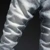 Włoski Styl Moda Mężczyźni Dżinsy Wysokiej Jakości Retro Szary Niebieska Elastyczna Bawełna Zgrywanie Do Vintage Designer Dżinsowe Spodnie RE8I