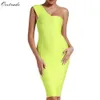 Окстрада знаменитости Bandage платье поступление летние женщины неоновый зеленый BodyCon One Peed вечерняя вечеринка 210527