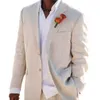 Beige Linen Men Suits for Wedding with Notched Lapel 2 piece Groom Tuxedo Summer Male Fashion Costume Jacket with Pants 2020 X0909