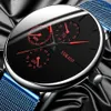 2021 MENS Fashion Watches For Men Business Casual Ultra Thin Clock Manlig rostfritt stål Mesh Belt Quartz Watch Relogio Masculino285i