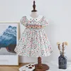 Kids Girl Smocked Floral Dress Infant Vintage Frocks Toddler Spanish Smocking Dress Children's Smock Clothes Perter Pan Collar 210303