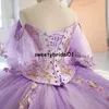 Princesse Light Purple Quinceanera Dress Off épaule Appliques Lace Party Prom Sweet 16 Robe Vestidos De 15 A￱os