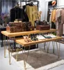 Kleding display platform commerciële meubels rechthoekige vloer frame ijzer marmeren massief houten tafel eenvoudige midden hoge lage watertafels