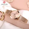 2024New Julius Ja-732 Kvinnliga kvinnors Sier Rose Gold Tone Mesh Rostfritt stål kvarts Analog vattentät modeklocka Casual Wristwatch