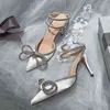 Designer Chaussures De Mariage Femme 2020 Bout Pointu Cristal Hih Talon Chaussures Cheville Boucle Sangle Strass Noeud Papillon Sandale Sexy Parti Pompe W220307