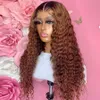 Lange Kinky Krullend Menselijk Haar Pruik Ombre Bruine Kleur Synthetische Lace Front Pruiken voor Afro-Amerikaanse Vrouwen