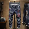 Uomo streetwear Slim fit Dragon ricamo Stretch Jogger Jeans fashion Uomo Hip hop cotone Casual Pantaloni denim dritti 210716