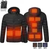 Zone 9 heating Men Winter Warm USB Heating Jackets Smart Thermostat Pure Color Hooded Heated Clothing Waterproof 211214