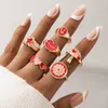 6pcs/sets INS Daisy Flowers Cherry Rings for Women Charms Geometry Love Heart Star Lips Ring Set Jewelry