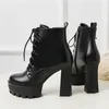 Meotina Outono Ankle Botas Mulheres Natural Genuíno Plataforma de Couro Grosso Botas Curtas Botas Zip Extreme Salto Alto Sapatos Senhora Inverno 210608