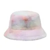 Chapeaux à large bord hiver femmes chapeau seau mode cravate-teint fausse fourrure chaud extérieur Panama casquette soleil arc-en-ciel couleur casquettes