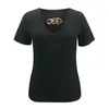Women's T-Shirt Women Solid Sexy V Neck Chain Ribbed T-shirts Tops Female Fashion Elegant Summer Short Sleeve Party Office Tee Top 2021