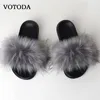 Nouveau Fluffy Faux Diapositives Femmes Pantoufles Furry Raton Laveur Sandales Faux Fourrure De Renard Flip Flops Maison Fuzzy Femme Casual Chaussures En Peluche Y200423