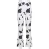 Cow Print Bell Bottom Pants Cyber Y2k High Waist Skinny Wide Leg Pant capris Strechy Trousers Ladies Sweatpants Women E Girl Q0801