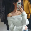 Gagaok Gefälschte Zwei Pullover Frauen Frühling Herbst V-ausschnitt Volle Sexy Gestrickte Pullover Koreanische Kurze Chic Wilde Mode Pullover 210805