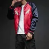 Double-Sided Sukajan Baseball Jacket Men Satin Yokosuka Bomber Jackets Embroidery MA1 Coat Hip Hop Male Streetwear Autumn 211110