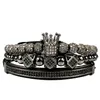 3pcs / set di lusso CZ corona braccialetto di rame perline in rame intrecciato braccialetto macrame
