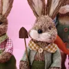 OOTDTY 2 pièces mignon lapins de paille lapin décorations fête de pâques maison jardin mariage ornement Po accessoires artisanat 210727