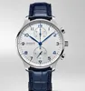 Классическое новое Quartz Movement Chronograph Men Watch Spepwatch Sapphire Watches Silver Blue Leather Sport Limited White Dial219N