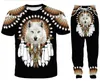 도매 - 2022 새로운 패션 캐주얼 네이티브 인도 늑대 3D 인쇄 트랙스 티셔츠 + 조깅 바지 정장 여성 @ 074
