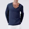 V Neck Mens T Shirts Full Sleeves Linen Cotton Long Sleeve T-Shirt Men Gothic Hippie Clothing Loose Male t shirt Autumn Spring 210707