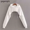 Lente Mode Vrouwen Croptop Hoodies Solid Sweatshirts Lange Mouw Hoodied Losse truien Vrouwelijke Causal 210601