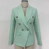 HIGH STREET Classique Baroque Designer Blazer Veste Femme Métal Lion Boutons Double Boutonnage Texturé Vert Menthe 211006