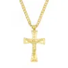 Solid 18k Yellow Fine Gold GF Jesus wide Cross Charm Big Pendant 55*35mm with 24inch Miami Cuban Chain 600*5mm