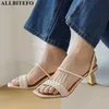 Allbetefo Size 33-41 Weaveデザイン純正レザーSheebkin Insode女性のサンダルシューズヒール夏のスリッパ屋外フリップフロップ210611