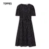 Toppies Primavera Verão Das Mulheres Vestido Branco Bolinhas Chiffon Midi Dress Belt Cintura Slim Cintura Vestido de Mujer 2021 210303